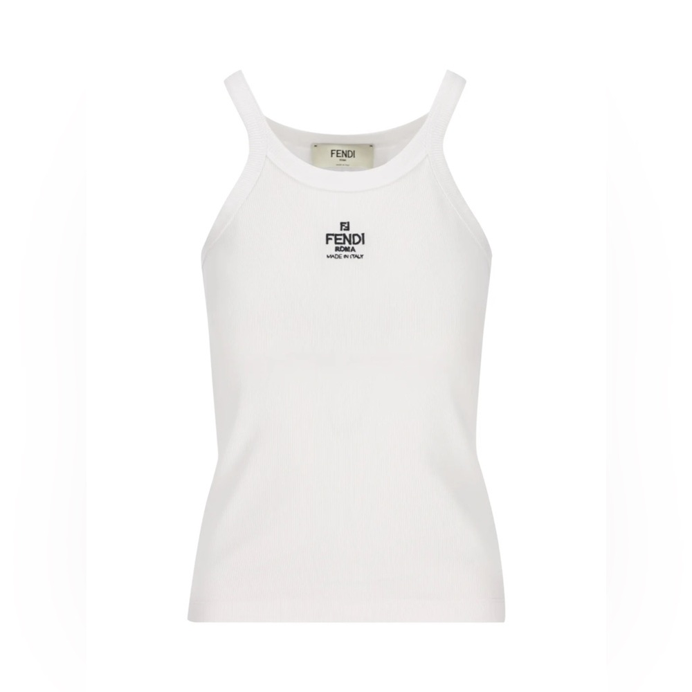 Fendi Logo Embroidered Sleeveless Ribbed Top